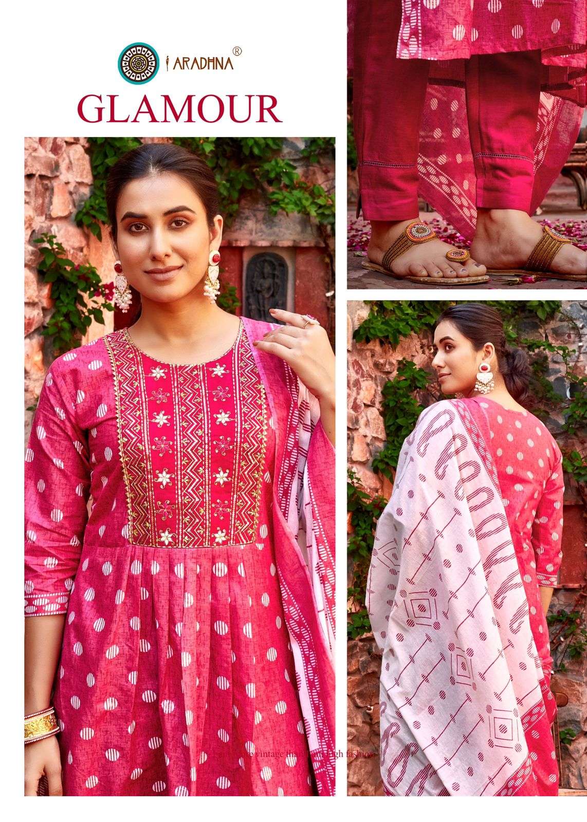 VINTAGE VOL 1 COTTON FOIL PRINT FANCY EMBROIDERY WORK KURTI WITH PANT DUPATTA BY ARADHNA BRAND 1008 C